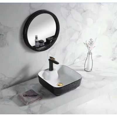 Factory wholesale square shape ceramic wash basin screw  art basin set with mirror