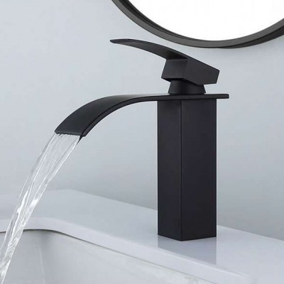 Hot and cold new design wash basin waterfall black basin faucet